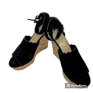 Marc Fisher black suede cork wedges sandals size 6M runs big